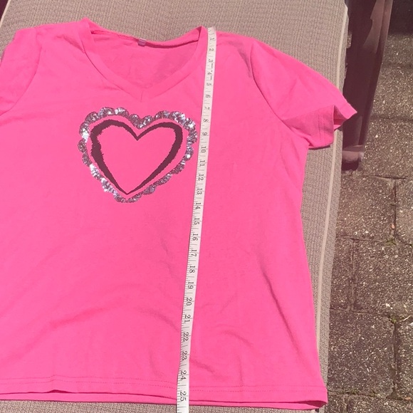 PINK SEQUIN HEART EMBELLISHED SHORT SLEEVE T-SHIRT, SIZE XL - Picture 6 of 6